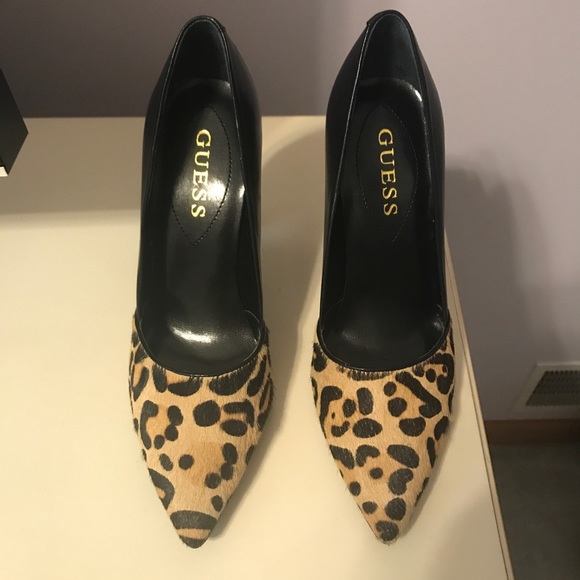 Guess Leopard Calf Hair & Leather Heels 7.5 - Picture 1 of 7